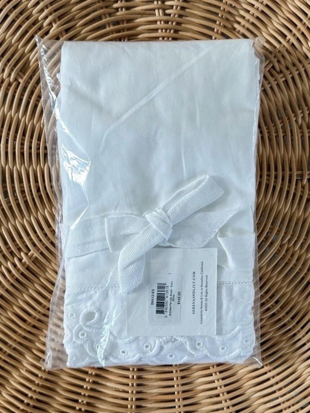 NEW Serena & Lily Antibes Eyelet Percale Euro Pillow Sham-White